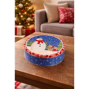 Vintage Snowman Gingerbread Christmas Tin Cookie Storage Box